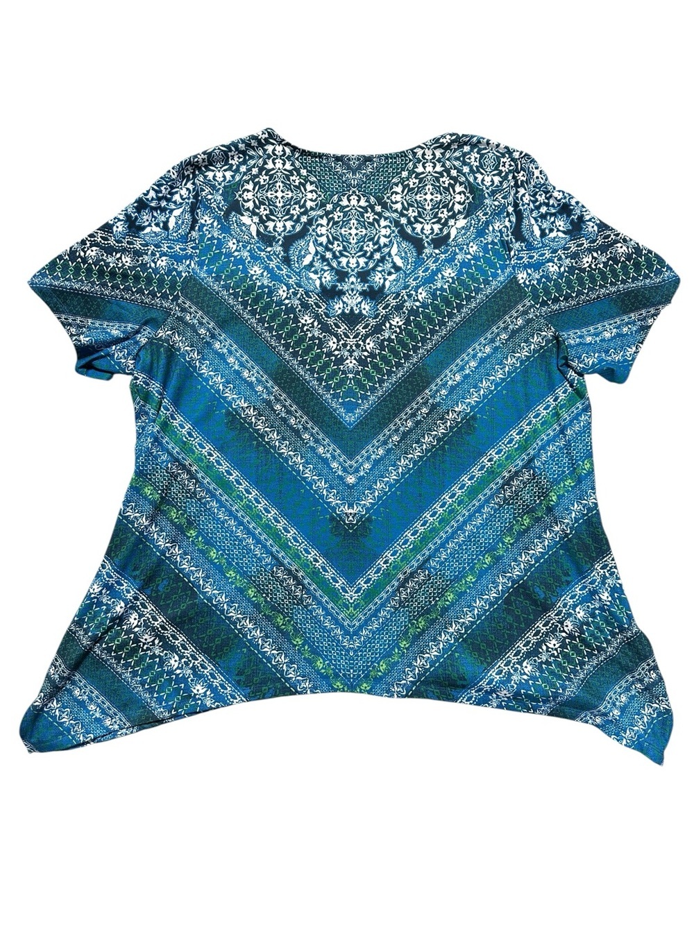 Catherines Blue Teal Patterned V-Neck Tunic 2X - Picture 8 of 8